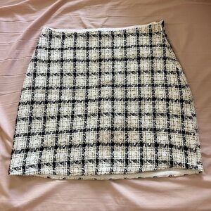 Black, White & Gold Plaid Tweed Mini Skirt